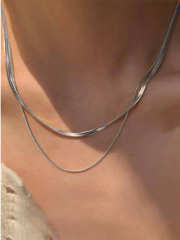 Minimalist Layered Silver Chain Necklace Set