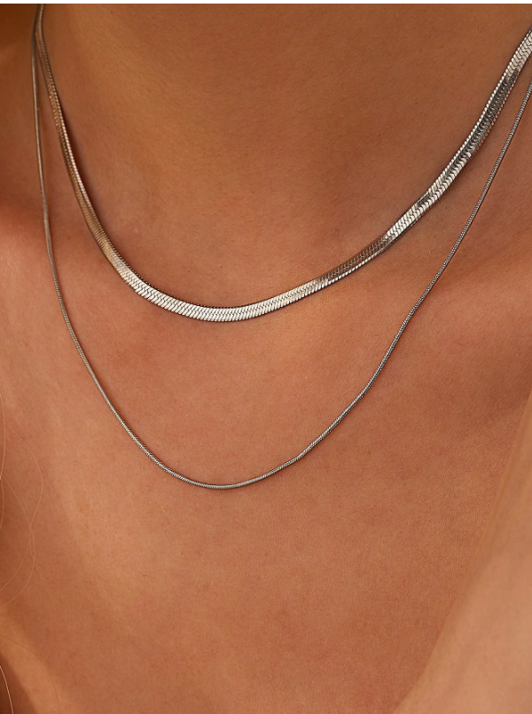 Minimalist Layered Silver Chain Necklace Set
