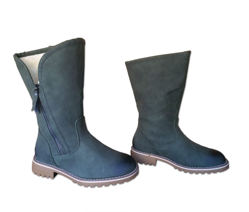 TC Fur Nubuck Mid-Calf Zip Boots for Women