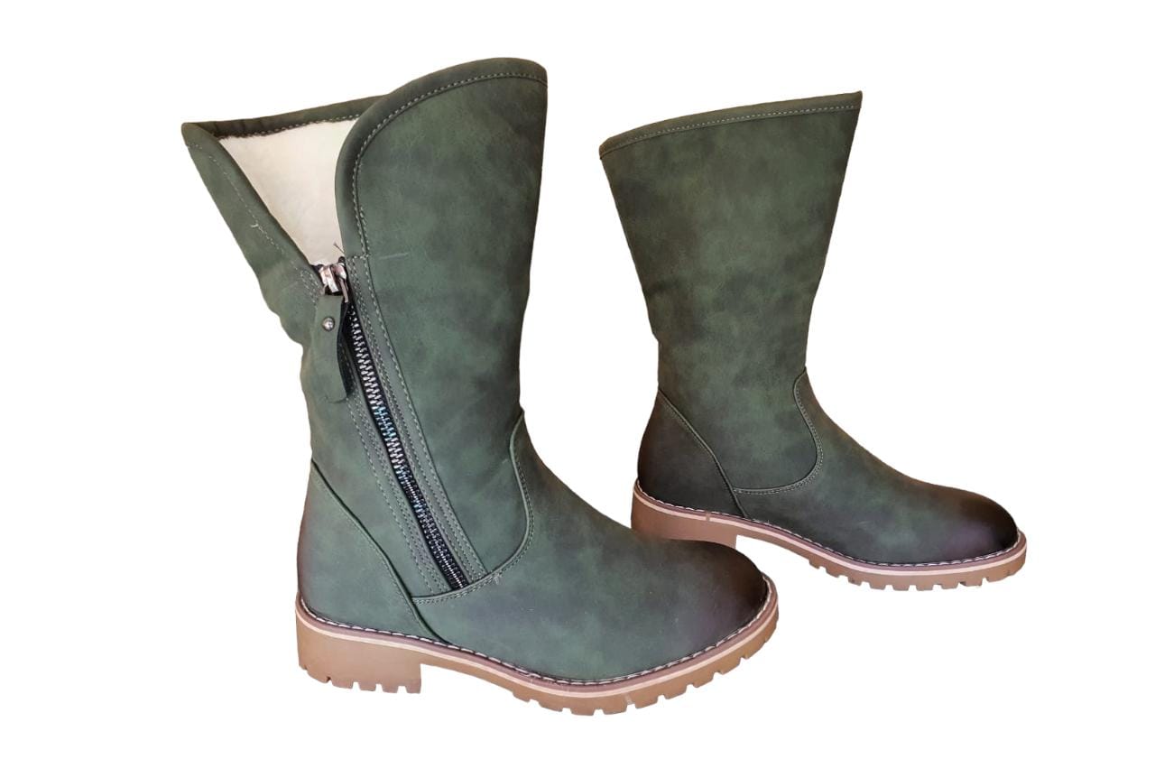 TC Fur Nubuck Mid-Calf Zip Boots for Women
