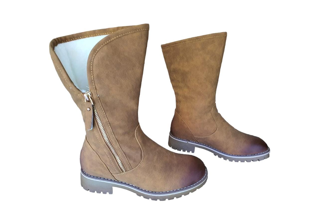 TC Fur Nubuck Mid-Calf Zip Boots for Women