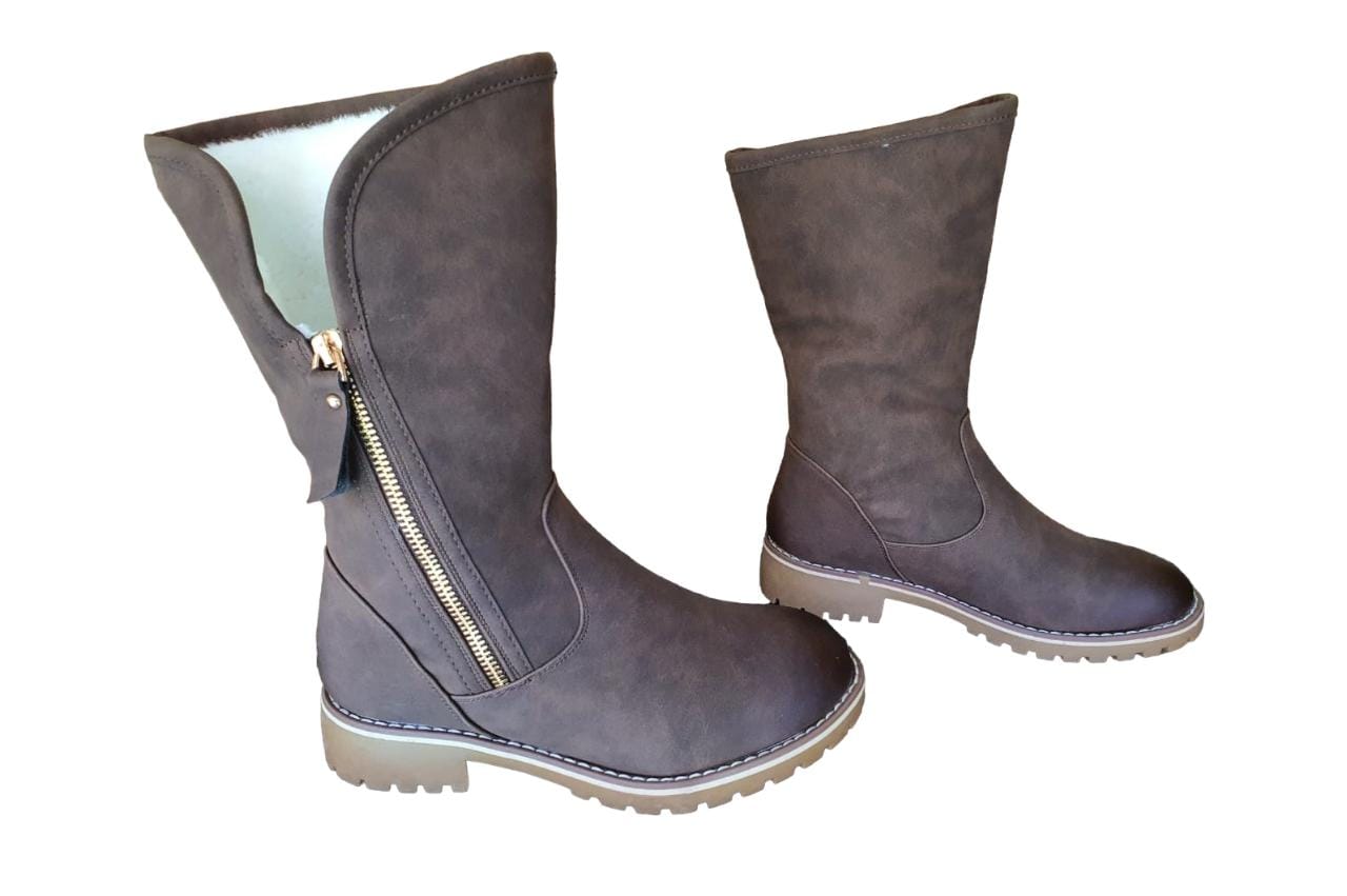 TC Fur Nubuck Mid-Calf Zip Boots for Women