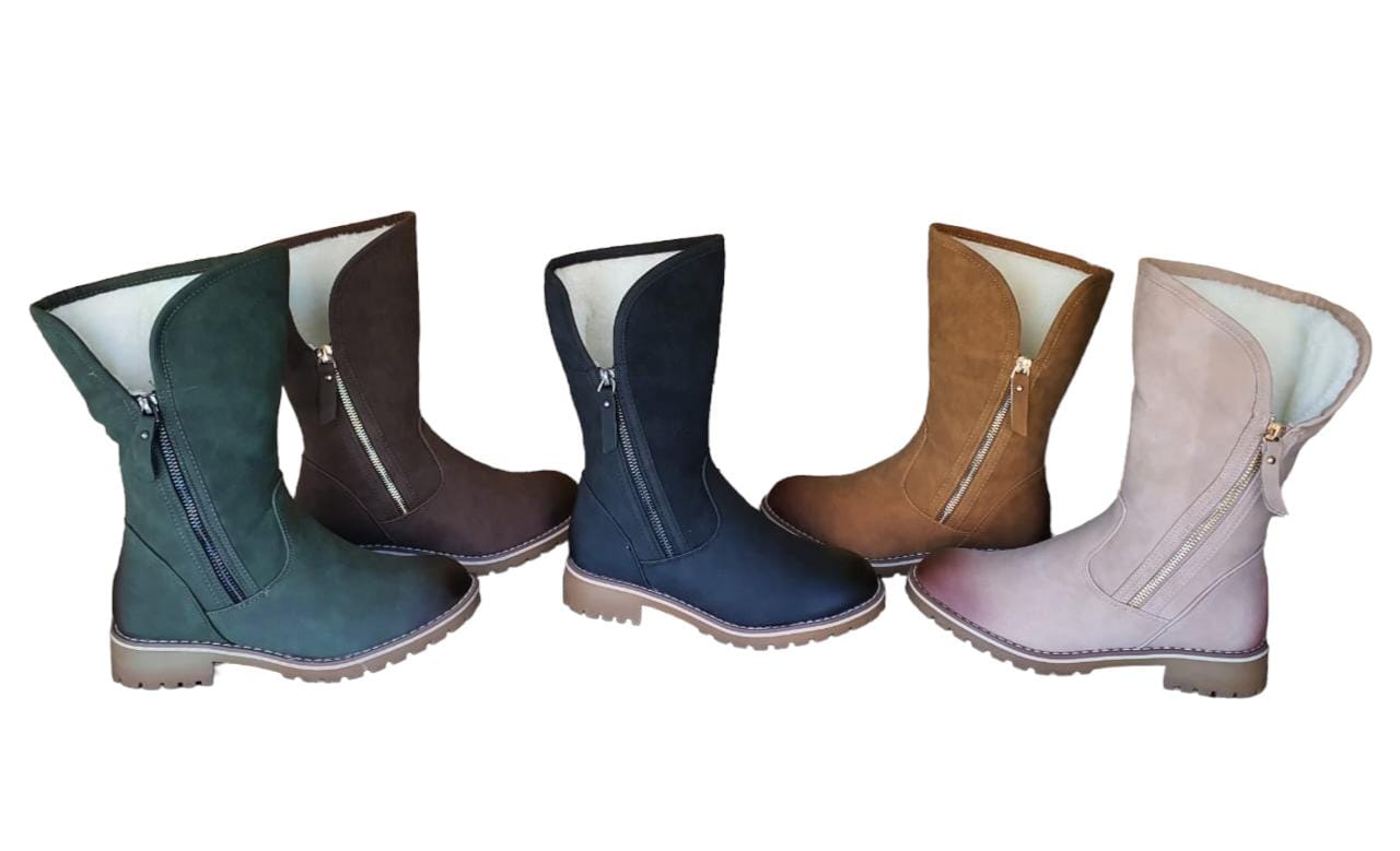 TC Fur Nubuck Mid-Calf Zip Boots for Women