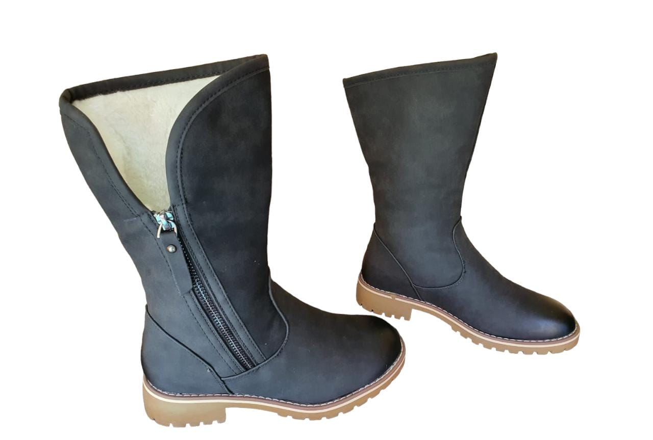 TC Fur Nubuck Mid-Calf Zip Boots for Women