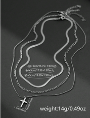 Silver Layered Cross Necklace Set