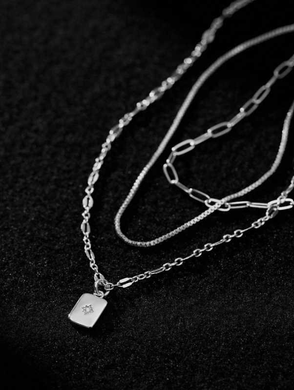 Silver Multi-Layer Pendant Necklace Set