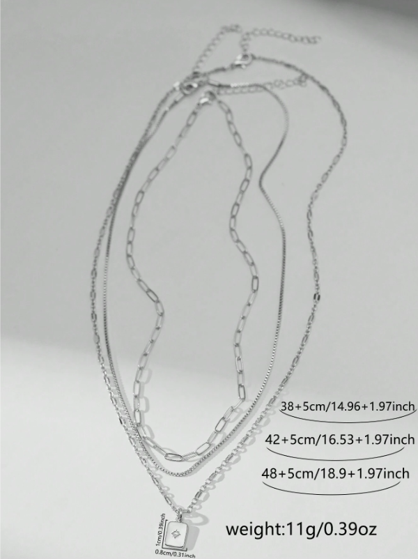 Silver Multi-Layer Pendant Necklace Set