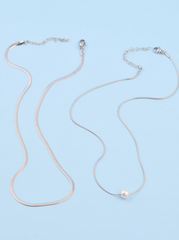 Minimalist Silver Pearl Layered Necklace Set