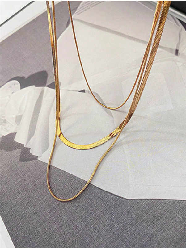 Triple Layer Gold Snake Chain Necklace Set