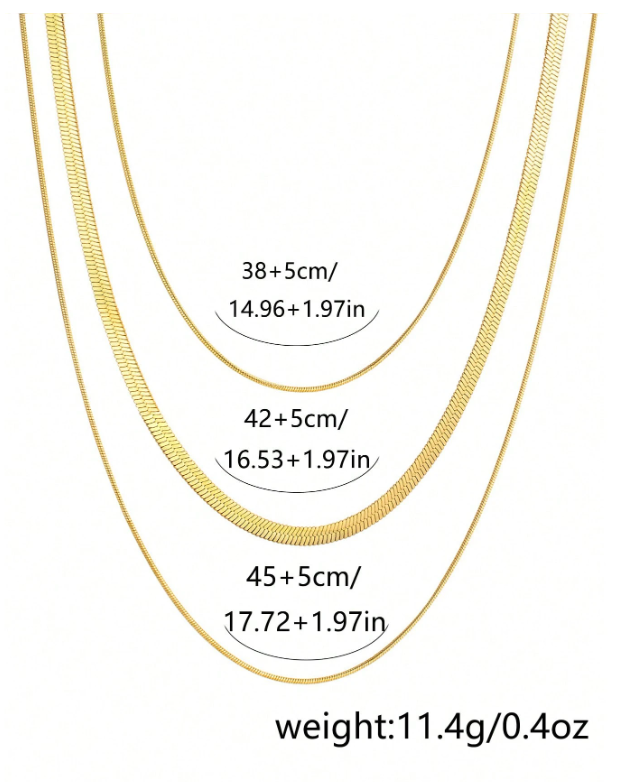 Triple Layer Gold Snake Chain Necklace Set